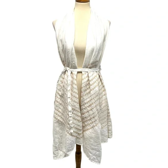 Johnny Was White Linen Embroidered Belted Longline Vest Top Women’s Medium - Picture 6 of 12